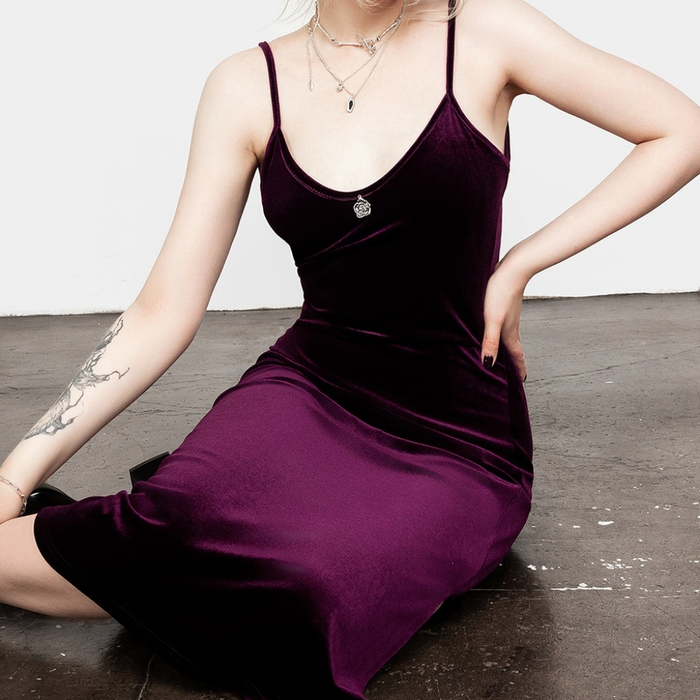 Disturbia Winona Velvet Slip Dress Purple Gothic Dress